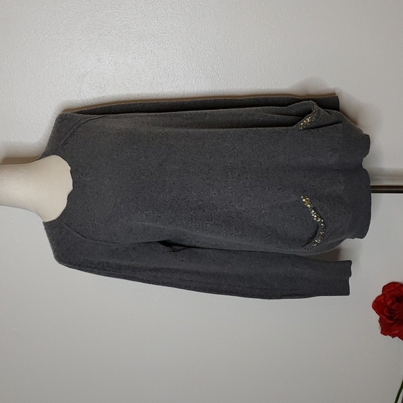 LOFT Ann Taylor Gray Wool Sweater Gold Sequin Pocket Tunic Slouchy Spring Top - Picture 6 of 9